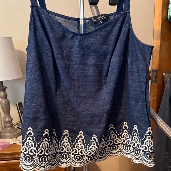 Eloquii Tops - Eloquii Blue and White Embellished Sleeveless Camisole